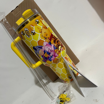 40oz Winnie the Pooh Little Bee Design Stainess Steel Stanley Style Quencher Tumbler-CNLCA