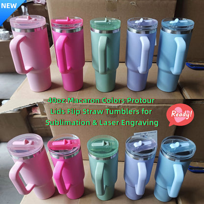 40oz Protour Blank Sublimation Flip Straw Macaroon Quencher Tumbler-CNLCA