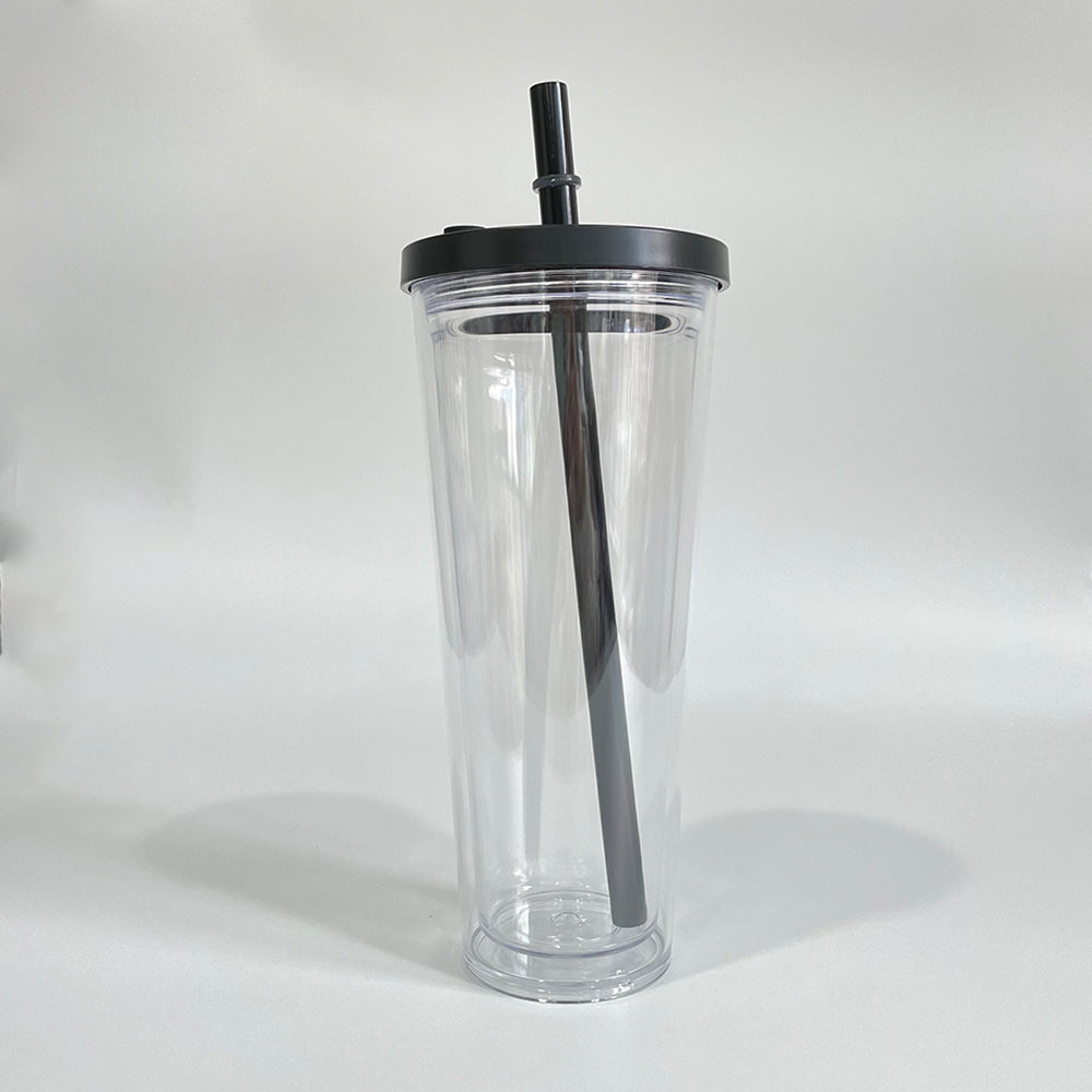 24oz Double Wall Snow Globe Boba Plastic Acrylic Tapered Cup Tumbler with Predrilled Hole-CNLCA