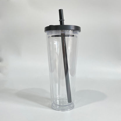 24oz Double Wall Snow Globe Boba Plastic Acrylic Tapered Cup Tumbler with Predrilled Hole-CNLCA