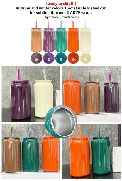 16oz Autumn Winter Maillard New Colors Green Purple Orange Stainless Steel Metal Can Cup Tumbler-CNLCA