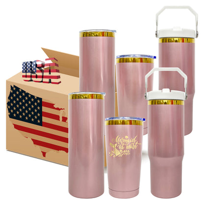 20oz Mirror Gold Plated Shiny Rose Pink Color Tumbler Coffee Mugs for Laser Engraved-CNLCA