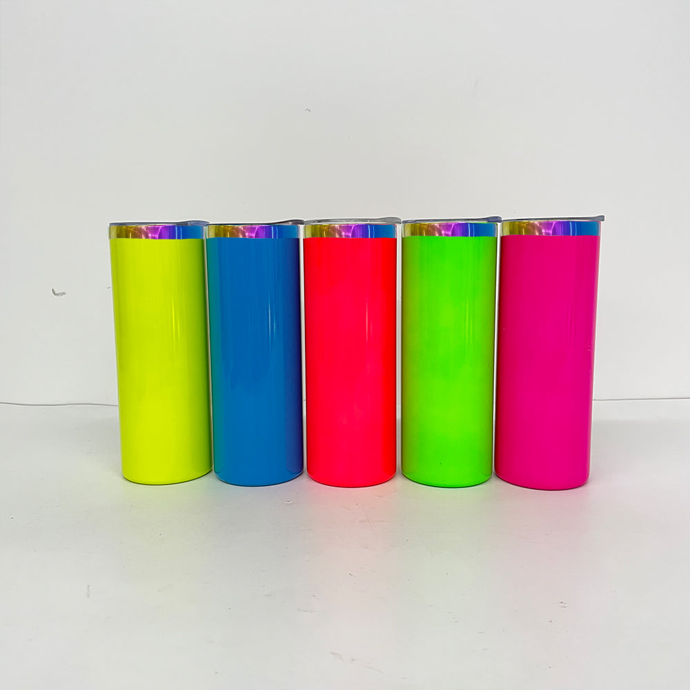 💚20oz Neon Color Rainbow Plated Underneath Straight Tumbler For Sublimation & Laser Engraving -CNLCA