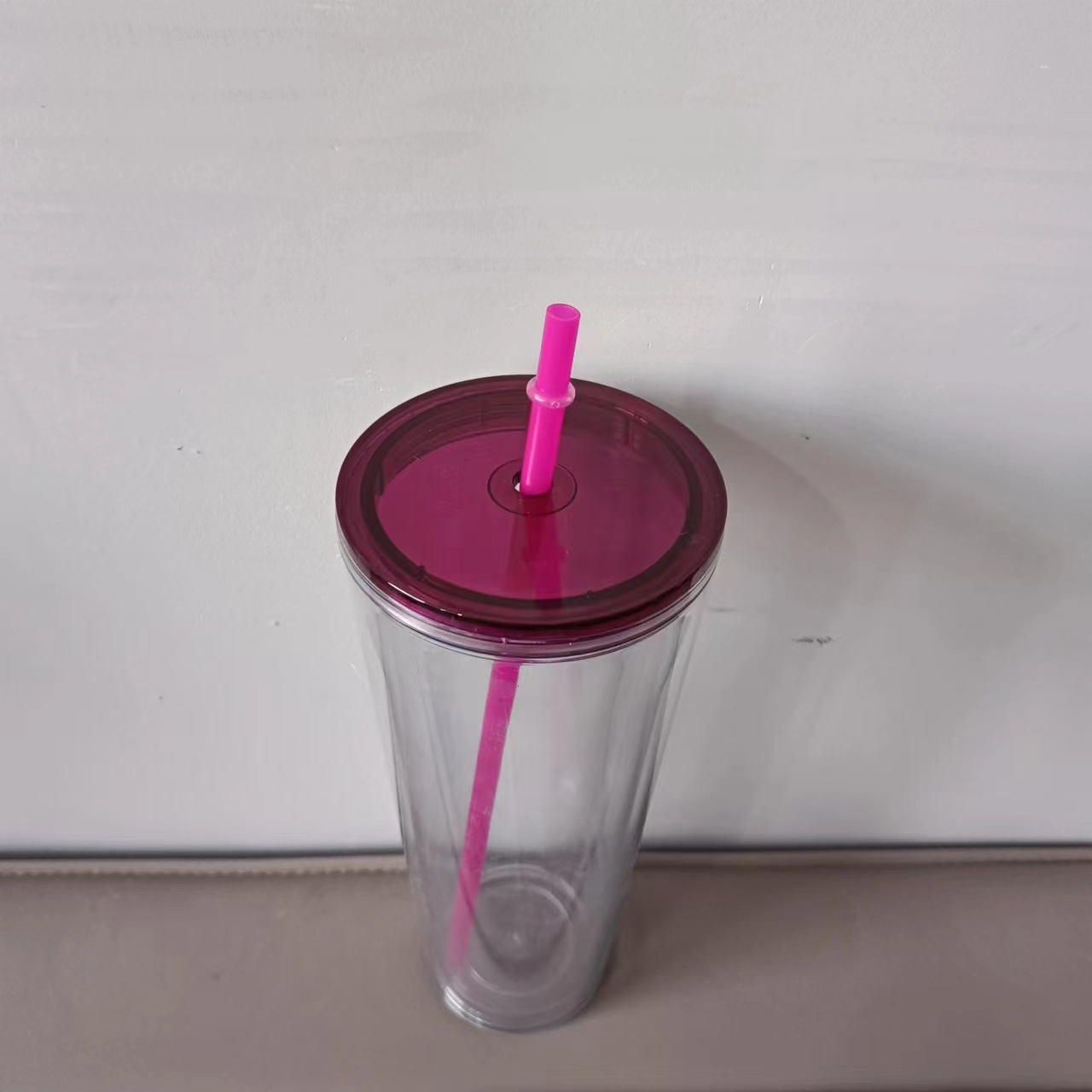 24oz Double Wall Snow Globe Tapered Plastic Cup Tumbler with Pre-drilled Hole and Plug Color Lid-CNLCA