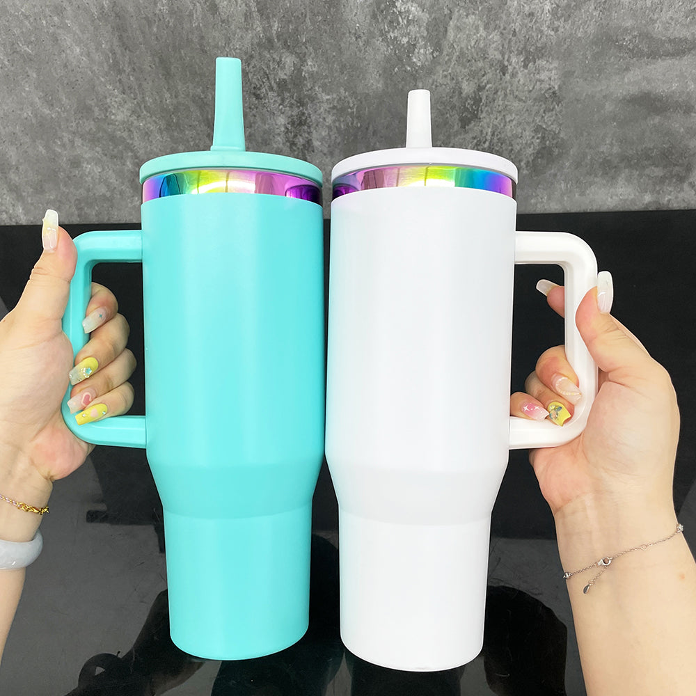 40oz Flip Straw Leak proof Rainbow Plated Underneath Powder Coated Quencher Tumbler For Laser-CNLCA