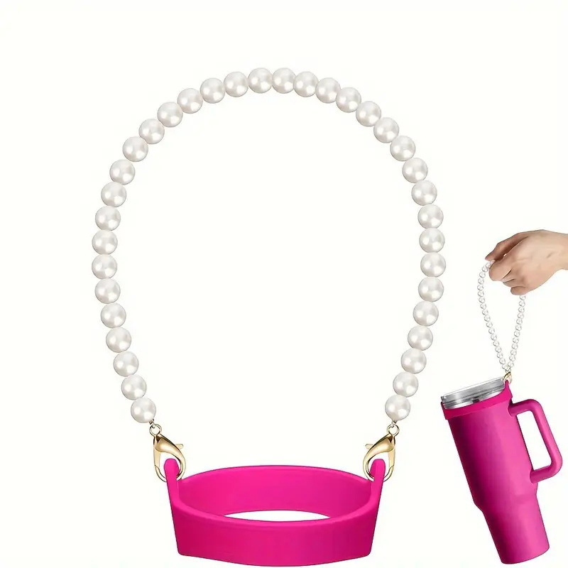 Pearl Chain Handle Carriers Strap Hanging String for Water Bottle Cup Tumbler with Silicone Ring-CNLCA