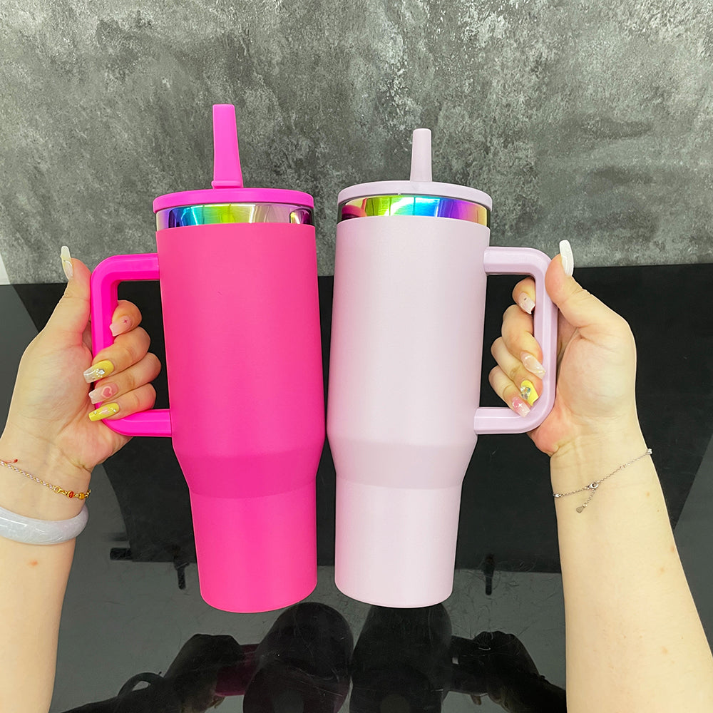 40oz Flip Straw Leak proof Rainbow Plated Underneath Powder Coated Quencher Tumbler For Laser-CNLCA