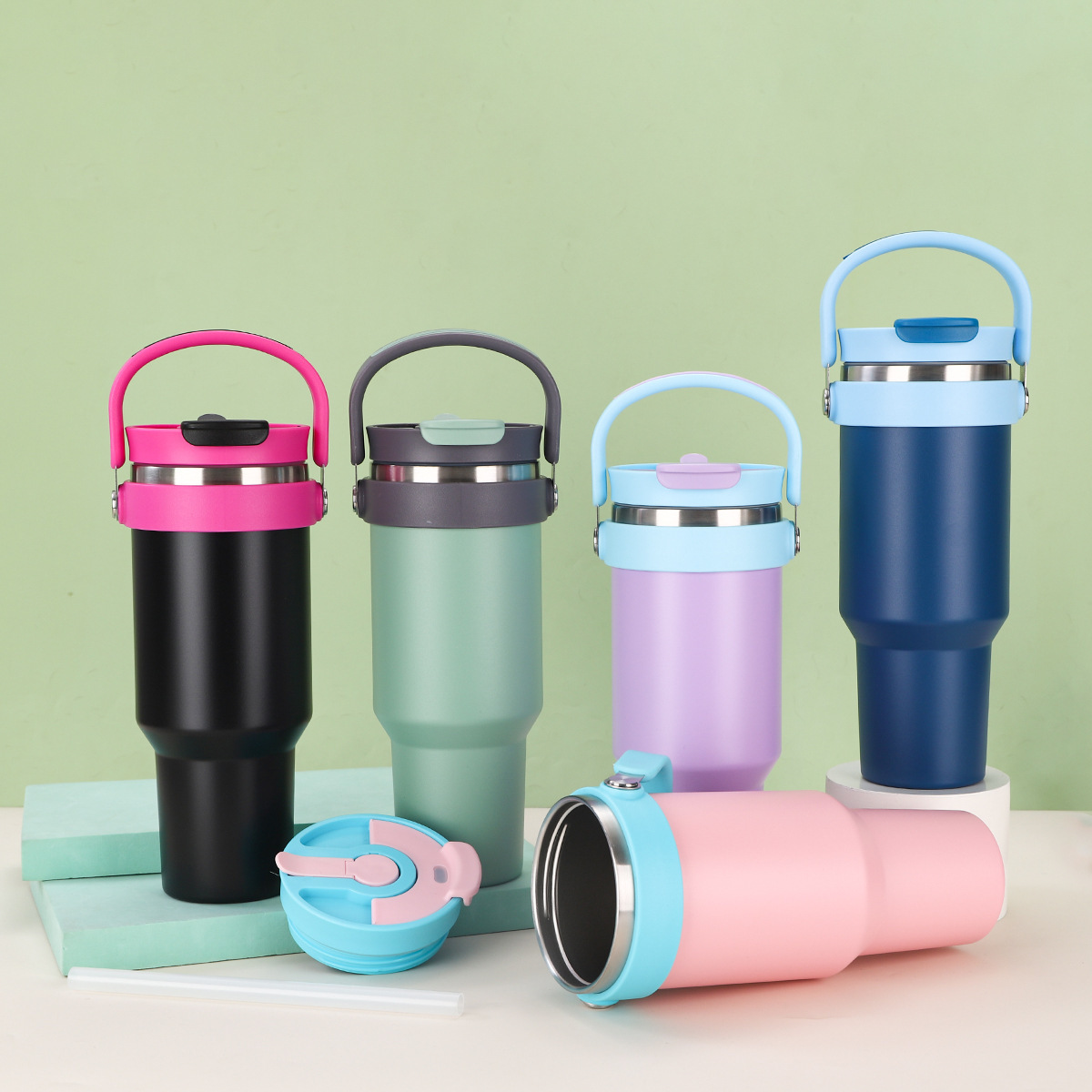 Outdoor 40oz Portable Stainless Steel Vacuum Insulated Tumbler Double Drinking Straw Cup for Laser-CNLCA