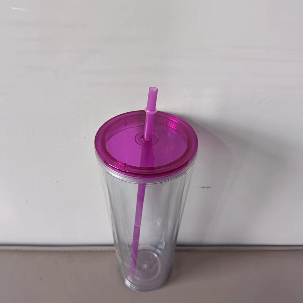 24oz Double Wall Snow Globe Tapered Plastic Cup Tumbler with Pre-drilled Hole and Plug Color Lid-CNLCA