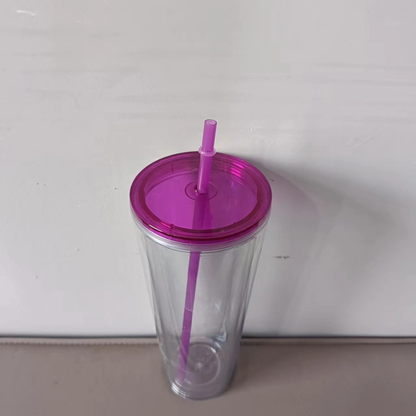 24oz Double Wall Snow Globe Tapered Plastic Cup Tumbler with Pre-drilled Hole and Plug Color Lid-CNLCA