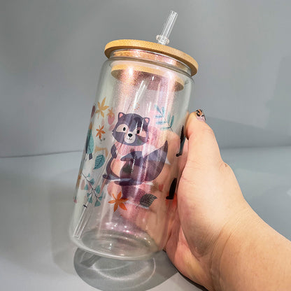 16oz Iridencent Sublimation Glass Can with Bamboo Lids-USLCA