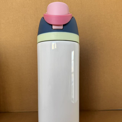 24oz White Sublimation Stainless Steel Sports Flip Straw Lid Owala Style Water Bottle-CNLCA