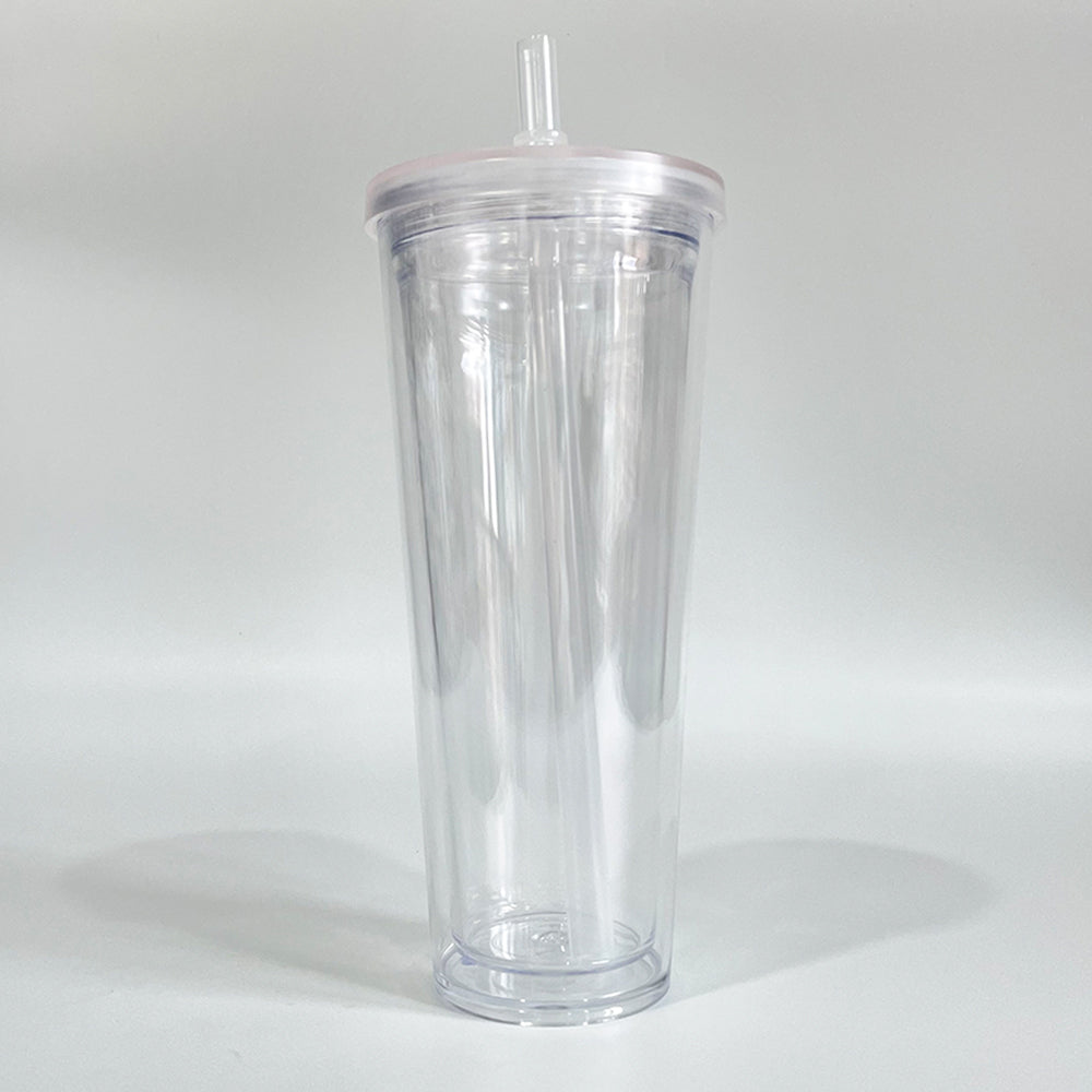 24oz Double Wall Snow Globe Boba Plastic Acrylic Tapered Cup Tumbler with Predrilled Hole-CNLCA
