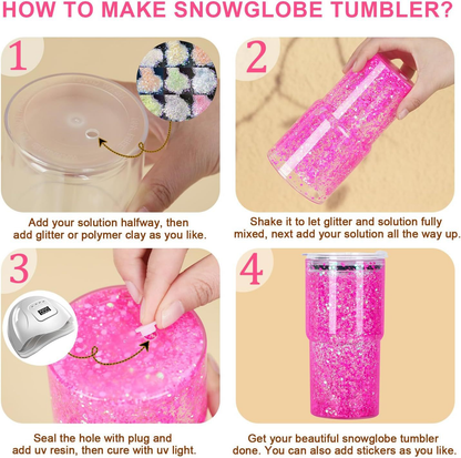40Pack 17oz Colorful Double Wall Pre Drilled Snow Globe Plastic Tumbler Snowglobe Cup-CNLCA