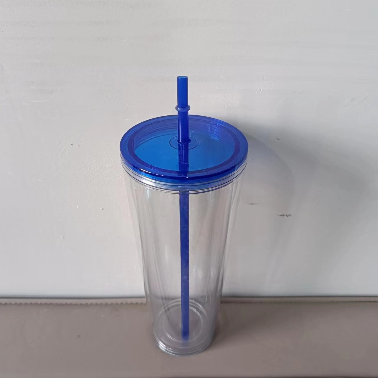24oz Double Wall Snow Globe Tapered Plastic Cup Tumbler with Pre-drilled Hole and Plug Color Lid-CNLCA