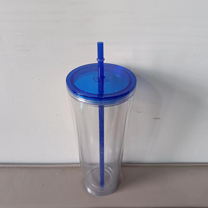 24oz Double Wall Snow Globe Tapered Plastic Cup Tumbler with Pre-drilled Hole and Plug Color Lid-CNLCA