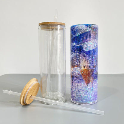 12oz 15oz 20oz Blank Sublimation Snow Globe Double Wall Glass Can Tumbler with Bamboo Lid-CNLCA