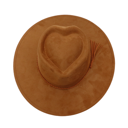 Men Women Gentleman's Cap Love-shaped Top Broad-Brimmed Bowler Jazz Hat Vegan Leather Fedora Hats with Tassel for Laser-CNLCA