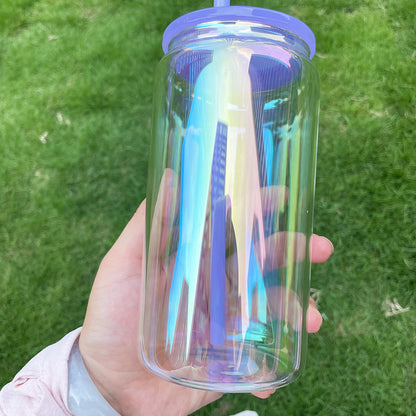 16oz Rainbow Plated Glass Can For Sublimation &UV DTF wraps-CNLCA