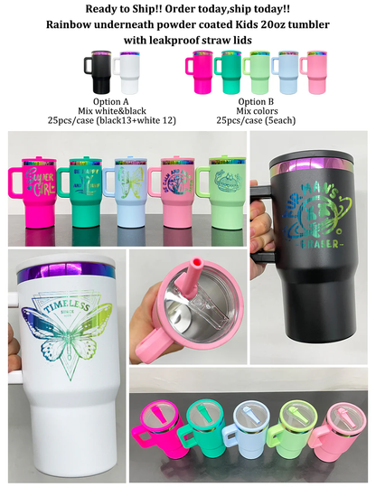 20oz Candy Colored Kids Rainbow Plated Underneath Tumbler With Leak Proof Lid-CNLCA
