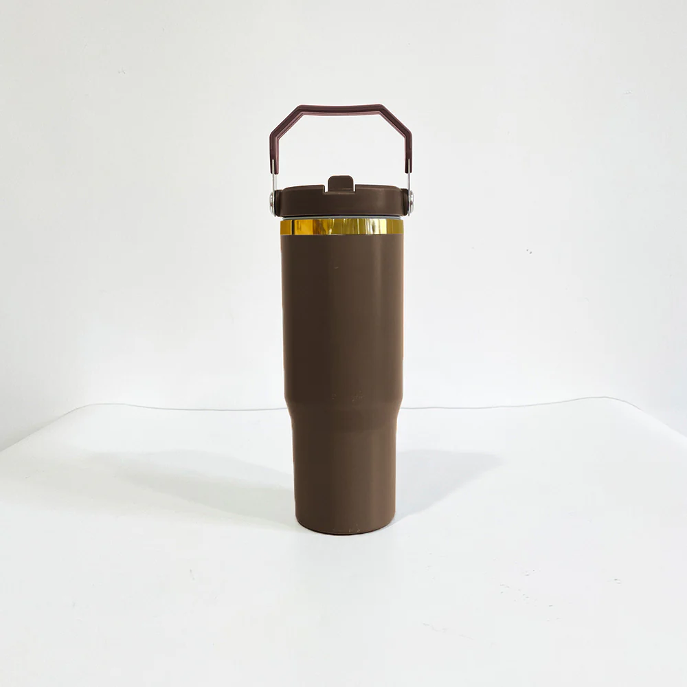 30oz Chocolate Gold Plated Underneath Flip Straw Tumbler Water Bottle For Laser Engraving-CNLCA