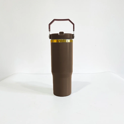 30oz Chocolate Gold Plated Underneath Flip Straw Tumbler Water Bottle For Laser Engraving-CNLCA