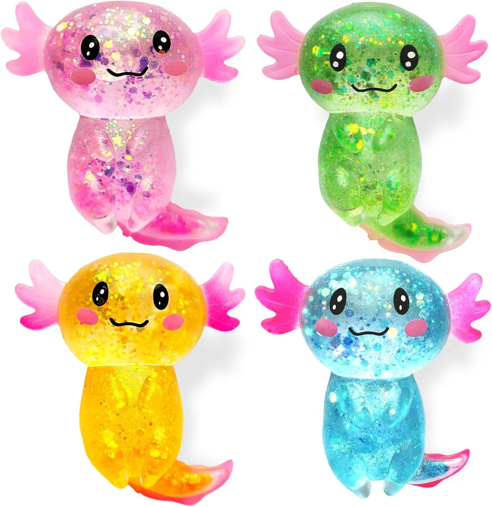 Cute Glitter Axolotl Squishy Slow Rising Maltose Stress Relief Squeeze Toys Malt Sugar Axolotl Fidget Toy for Kids Adults-CNLCA