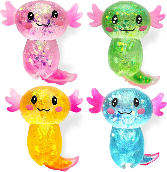 Cute Axolotl Squishy Stress Relief Glitter Squeeze Toys Malt Sugar Axolotl Fidget Toy for Kids Adults-CNLCA