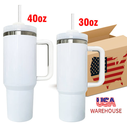 H1.0/H2.0 40oz Sublimation Blanks White Color Travel Mug With Handle 40BR02 -USLCA