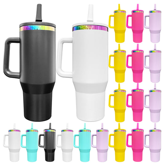 40oz Flip Straw Leak proof Rainbow Plated Underneath Powder Coated Quencher Tumbler For Laser-CNLCA