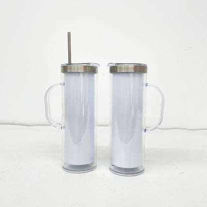 Pre Drilled Hole 20oz White Blank Sublimation Snow Globe DIY Glitter Stainless Steel Tumblers with Handle-CNLCA