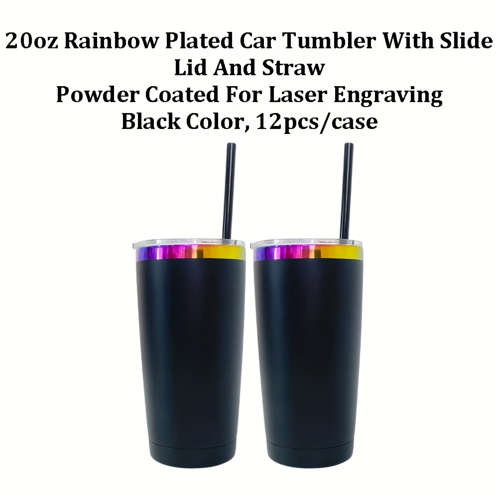 4Pack/8Pack/12Pack Yeti Power Coated 20oz Rainbow Plated Tumblers With Colorful Straws for Laser Engraving-CNLCA