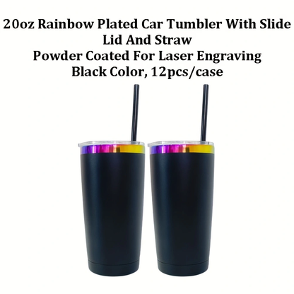 4Pack/8Pack/12Pack Yeti Power Coated 20oz Rainbow Plated Tumblers With Colorful Straws for Laser Engraving-CNLCA