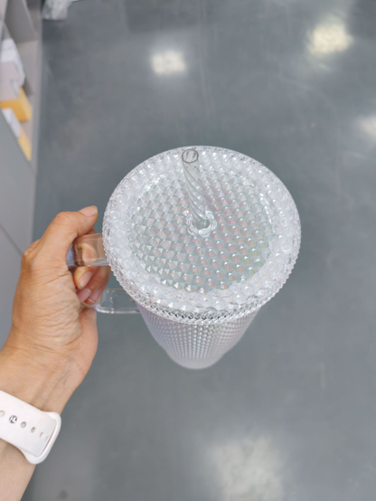 Large Capacity 40oz Diamond Studded Plastic Cup Tumbler with Handle-CNLCA