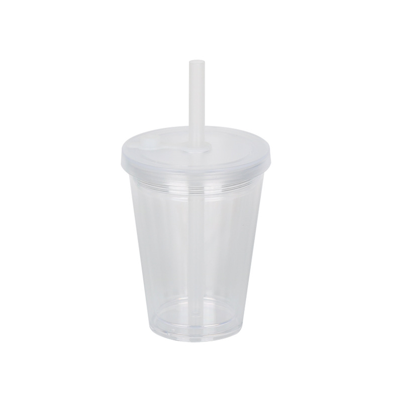 12oz Thick Straw Pearl Milk Tea Double Wall Snow Globe Boba Plastic Tapered Cup Tumbler with Predrilled Hole-CNLCA