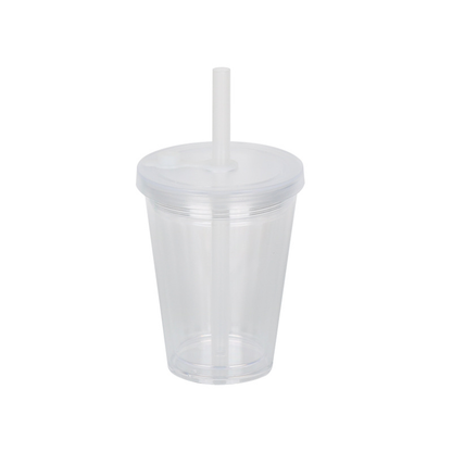 12oz Thick Straw Pearl Milk Tea Double Wall Snow Globe Boba Plastic Tapered Cup Tumbler with Predrilled Hole-CNLCA