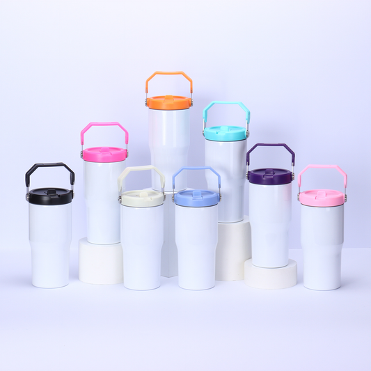 20oz White Blank Sublimation Flip Straw Lid Tumbler Water Bottle with Color Handle-CNLCA