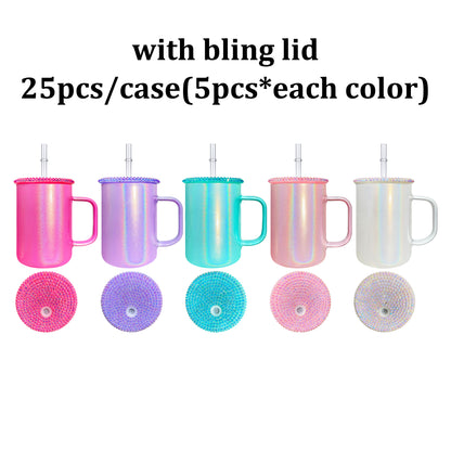 17oz Colorful Shimmer Blank Sublimation Glass Mug With Plastic Lid -USLCA