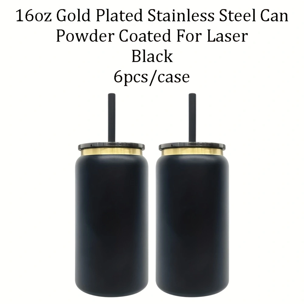6Pack/12Pack 16oz Power Coated Gold Plated Underneath Stainless Steel Can Tumbler for Laser Engraving-CNLCA