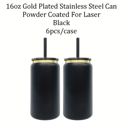 6Pack/12Pack 16oz Power Coated Gold Plated Underneath Stainless Steel Can Tumbler for Laser Engraving-CNLCA