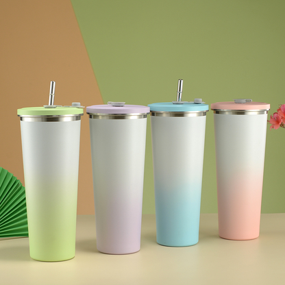 500ml-17oz 750-25oz Ombre Color Stainless Steel Straw Coffee Tumbler Cup for Laser Engrave-CNLCA
