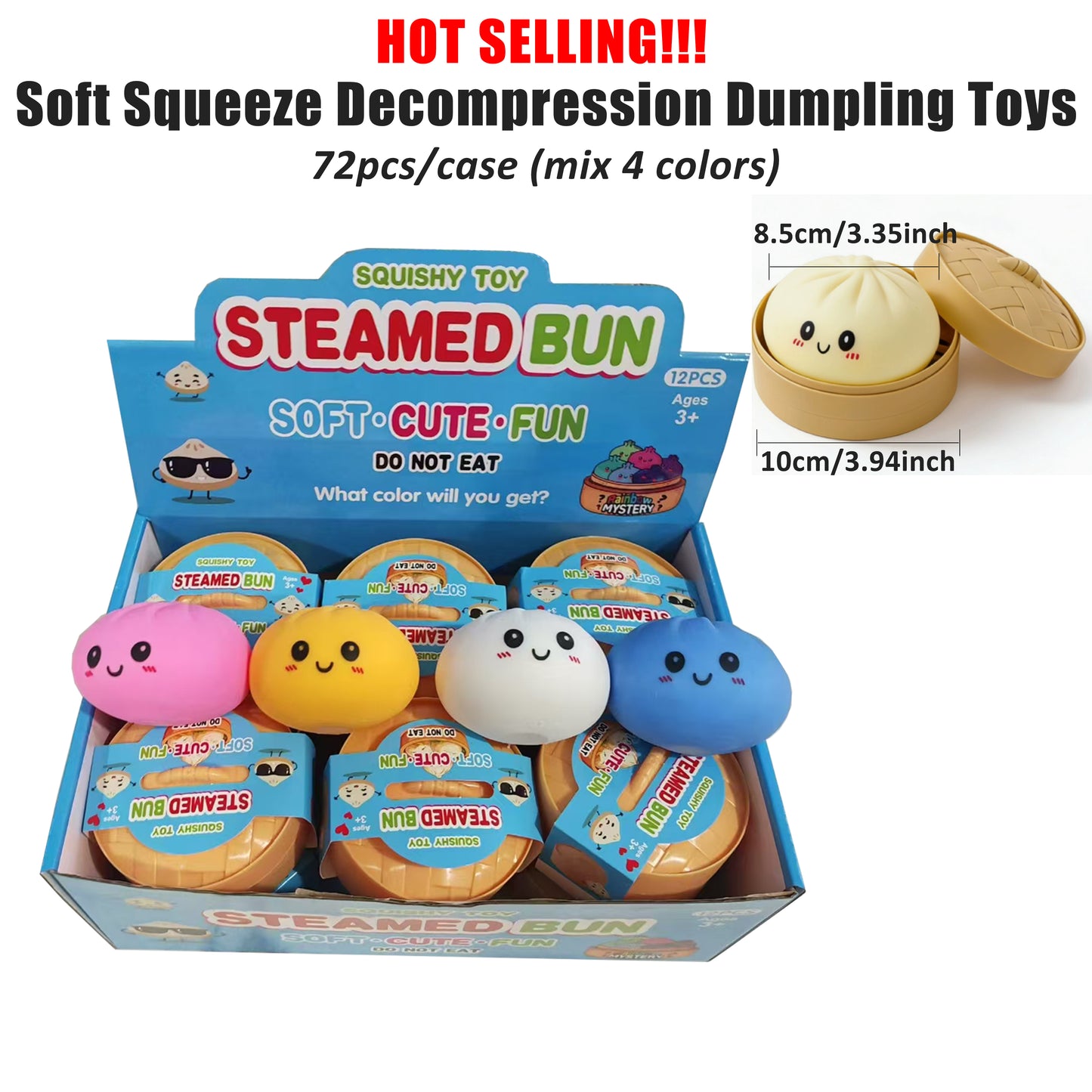 8.5cm Cute New Color Steamed Bun Dumpling Stress Relief Squishy Toy Soft Flour Filled Squeeze Toys-CNLCA