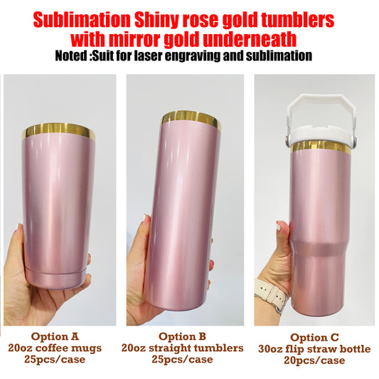 20oz 30oz Sublimation Shiny Rose Gold Plated Underneath Tumbler Coffee Mugs for Laser Engraved-CNLCA