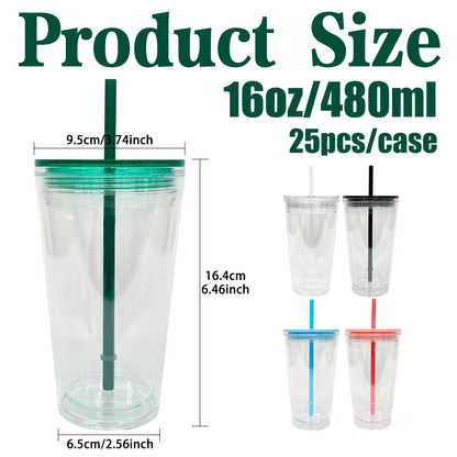 16oz Double Wall Snow Globe Tapered Plastic Cup Tumbler with Predrilled Hole-CNLCA