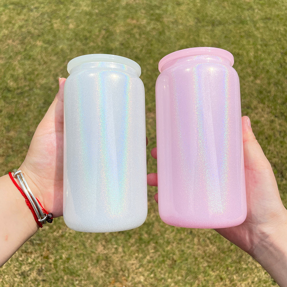 16oz Plastic Lid Shimmer Blank Sublimation Glass Can-16OZCHQB02-USLCA