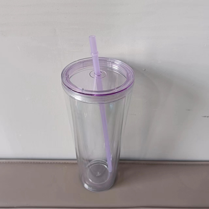 24oz Double Wall Snow Globe Tapered Plastic Cup Tumbler with Pre-drilled Hole and Plug Color Lid-CNLCA