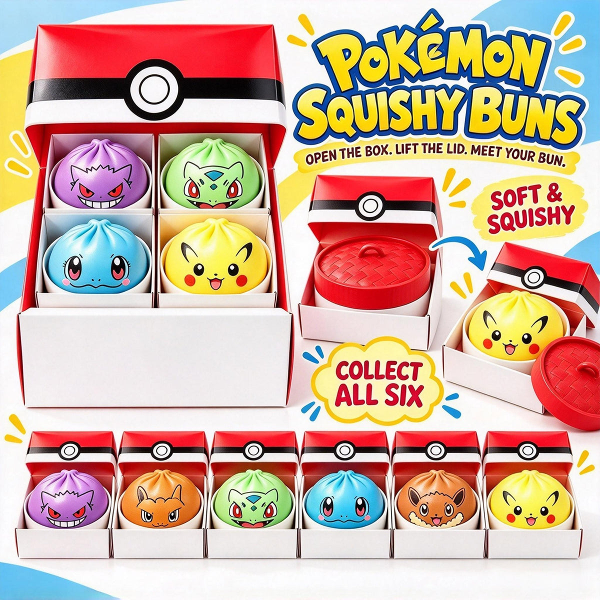 72pcs Pokeman Dumpling Squishy Buns Blind Box Elf Pack Pectin Soft Glitter Dumplings Squeeze Fidget Toy-CNLCA