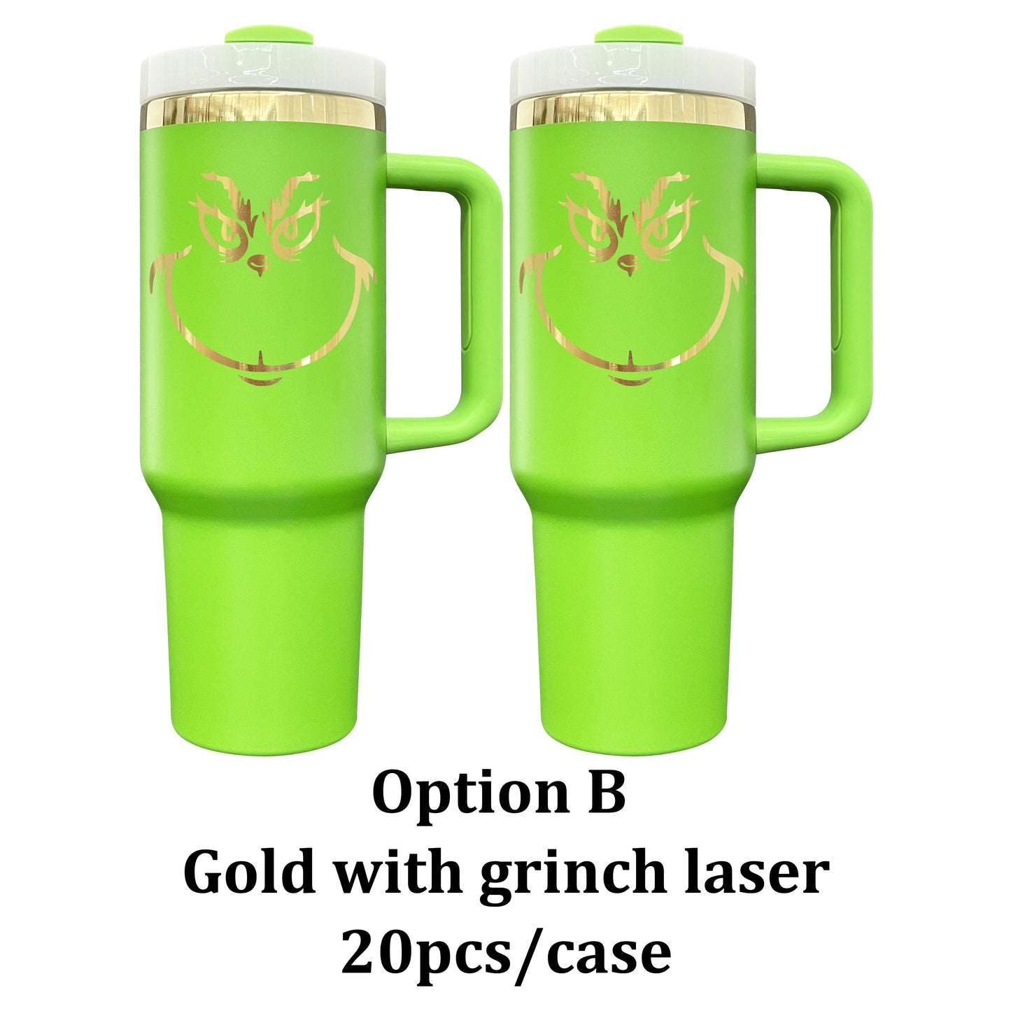 40oz Grinch Design Gold Underneath Powder Coated Green Color Quencher Tumblers For Laser Engrave -CNLCA