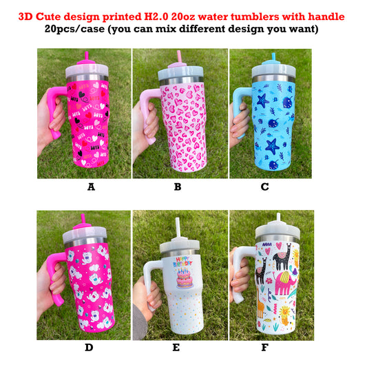 3D Cute Design Printed 20oz H2.0 Kids Tumbler Mug with Handle-CNLCA