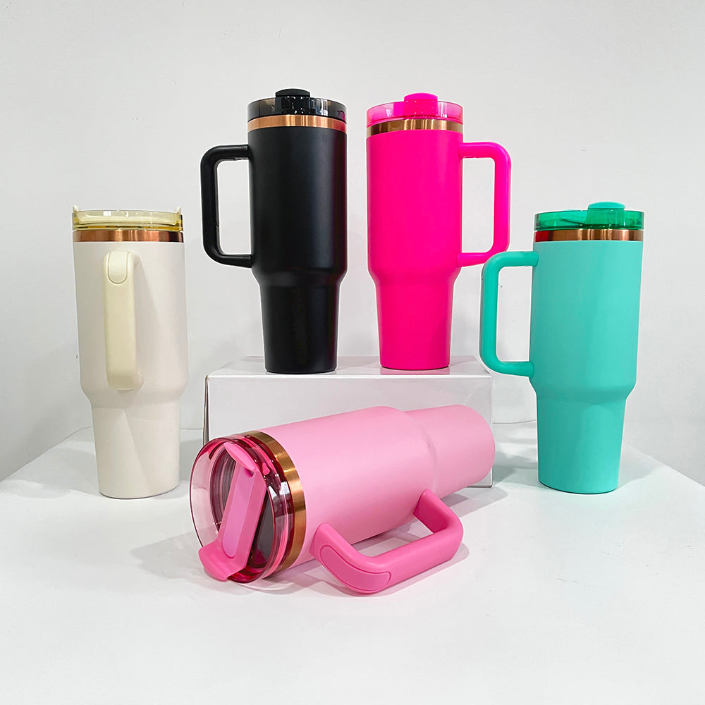 40oz H2.0 Stanley Style Magnolia Copper Plated Quencher Tumbler For Laser Engraving-USLCA